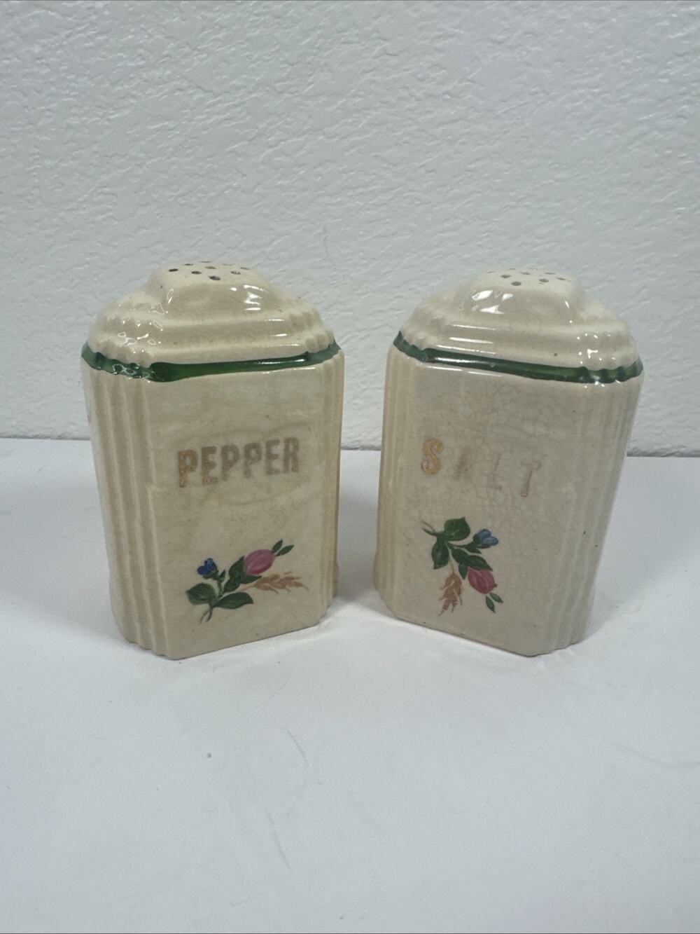 Art Deco Salt and Pepper Shakers 1930's Skyscraper Rose Pattern